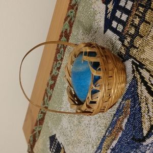 Blue Marble Egg in Small Wicker Easter Basket
